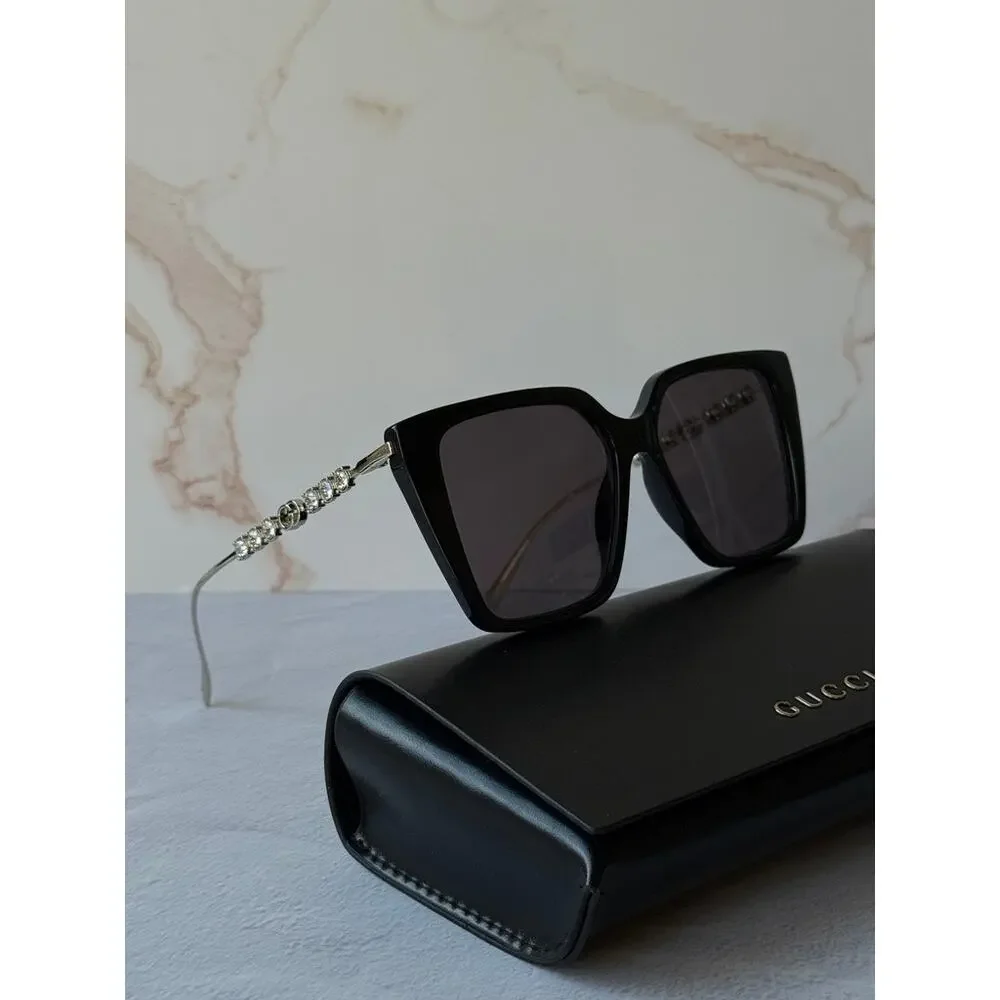 NEW Gucci GG1967S Oversized Black Crystal Sunglasses $665